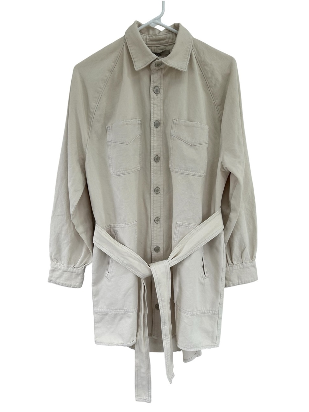 HUDSON Off White Egret Oversized Mini Denim Shirt Dress NEW Size S